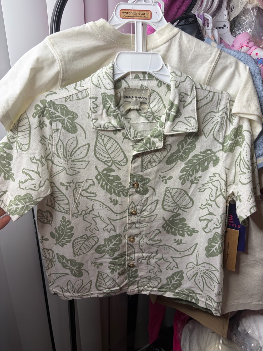 Eddie Bauer Green Leaf Print Button-Down Kids Shirt